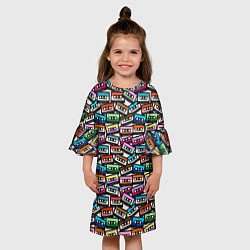 Платье клеш для девочки Ретро Музыка Аудиокассеты, цвет: 3D-принт — фото 2
