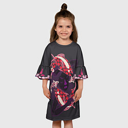 Платье клеш для девочки Девушка карп-кои и киты, цвет: 3D-принт — фото 2