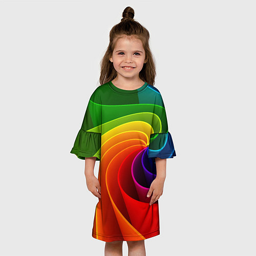 Детское платье Спираль Модный узор 2023 Неон / 3D-принт – фото 3