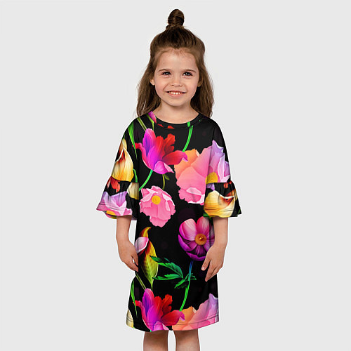 Детское платье Цветочный узор Floral pattern / 3D-принт – фото 3