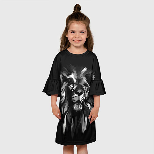 Детское платье Голова льва в черно-белом изображении / 3D-принт – фото 3