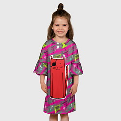 Платье клеш для девочки Красный кот - пират, цвет: 3D-принт — фото 2