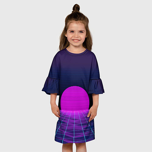 Детское платье Закат розового солнца Vaporwave Психоделика / 3D-принт – фото 3