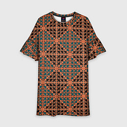 Платье клеш для девочки Абстракция из синих и черных квадратов и треугольн, цвет: 3D-принт