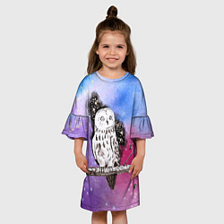 Платье клеш для девочки Сова на фоне звездного неба, цвет: 3D-принт — фото 2
