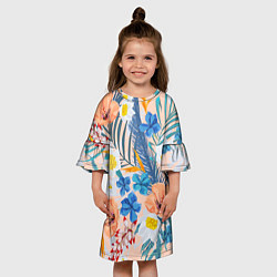 Платье клеш для девочки Цветы Яркие Тропические, цвет: 3D-принт — фото 2