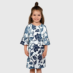 Платье клеш для девочки Гжелевые цветы, цвет: 3D-принт — фото 2
