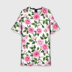 Платье клеш для девочки Распустившиеся розы, цвет: 3D-принт