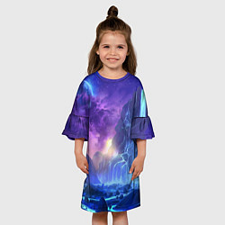 Платье клеш для девочки Фантастический пейзаж Водопад Неон, цвет: 3D-принт — фото 2