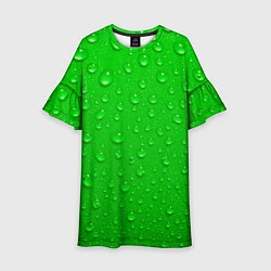 Платье клеш для девочки Зеленый фон с росой, цвет: 3D-принт