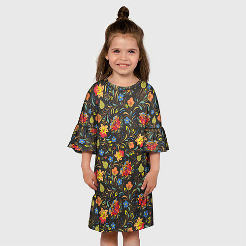 Детское платье Хохломские цветочки / 3D-принт – фото 3