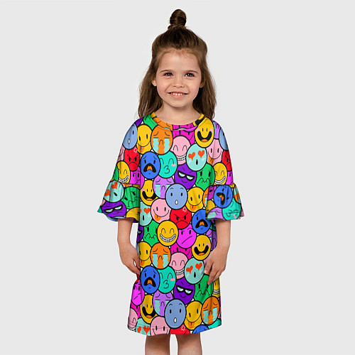 Детское платье Sticker bombing смайлы маленькие / 3D-принт – фото 3