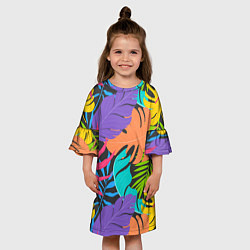 Платье клеш для девочки Тропические экзотические листья, цвет: 3D-принт — фото 2
