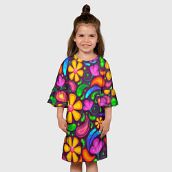 Платье клеш для девочки РАСПИСНЫЕ ЦВЕТЫ PAINTED FLOWERS, цвет: 3D-принт — фото 2