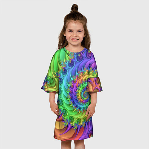 Детское платье Красочная фрактальная спираль Узор Colorful fracta / 3D-принт – фото 3
