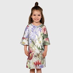 Платье клеш для девочки Цветы Утренний Букет Лилий, цвет: 3D-принт — фото 2