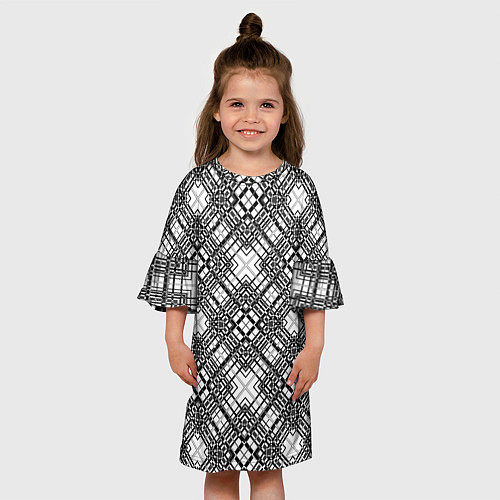 Детское платье Черно-белый геометрический узор в клетку / 3D-принт – фото 3