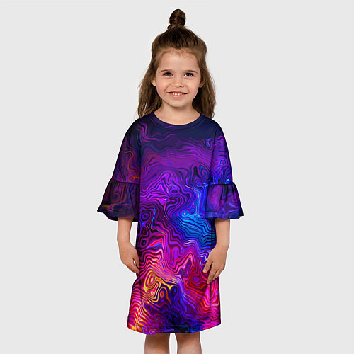 Детское платье Цветные неоновые разводы на воде Авангард Colored / 3D-принт – фото 3
