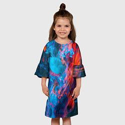 Платье клеш для девочки Красный и синий абстрактный дым, цвет: 3D-принт — фото 2