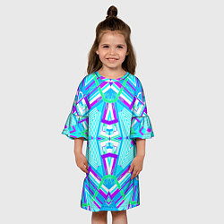 Платье клеш для девочки Геометрический орнамент в голубых тонах, цвет: 3D-принт — фото 2