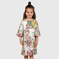 Платье клеш для девочки Цветы Летний Свадебный Букет, цвет: 3D-принт — фото 2