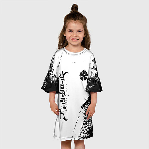 Детское платье Black clover чёрный клевер вертикальная надпись / 3D-принт – фото 3