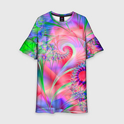 Платье клеш для девочки WRITHING COLORED FRACTALS, цвет: 3D-принт