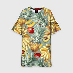 Платье клеш для девочки Экзотические Фрукты Лета, цвет: 3D-принт