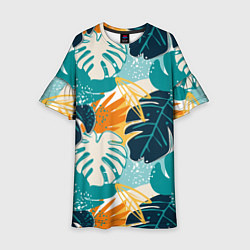 Платье клеш для девочки Летние зелёные тропики Пальма Tropical, цвет: 3D-принт