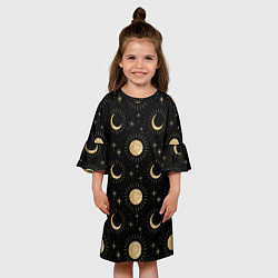 Платье клеш для девочки Солнце луна звезды ночное небо космос астрономия, цвет: 3D-принт — фото 2