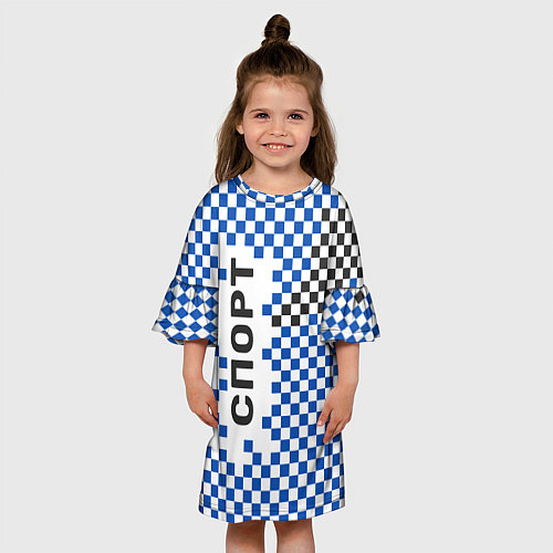 Детское платье Спорт - бело-сине-чёрный клетчатый вариант / 3D-принт – фото 3