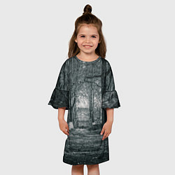 Платье клеш для девочки Мрачный особняк, цвет: 3D-принт — фото 2