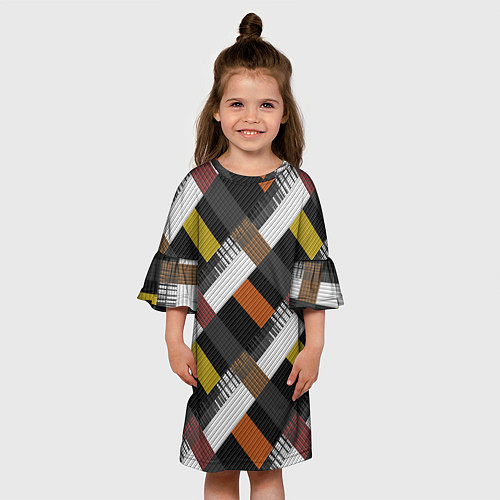 Детское платье Коричнево-горчичный с серым полосатый пэчворк / 3D-принт – фото 3