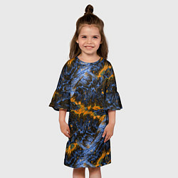 Платье клеш для девочки Оранжево-Синяя Вулканическая Лава, цвет: 3D-принт — фото 2