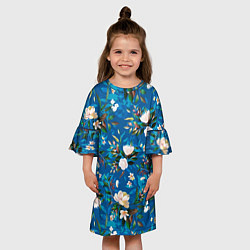 Платье клеш для девочки Цветы Синий Сад, цвет: 3D-принт — фото 2
