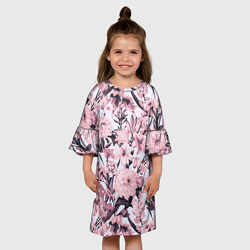 Детское платье Цветы Розовые Пионы На Светлом Фоне / 3D-принт – фото 3