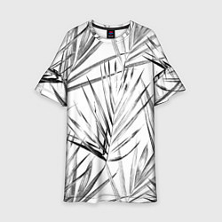 Платье клеш для девочки Монохромные Листья Пальм, цвет: 3D-принт