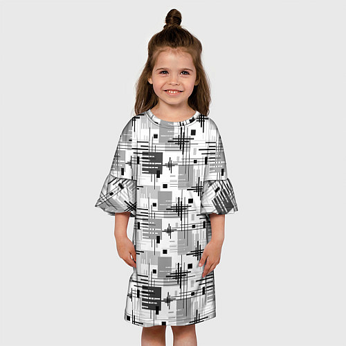 Детское платье Черно белый ретро геометрический узор / 3D-принт – фото 3