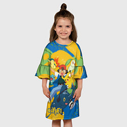 Платье клеш для девочки Эш Кетчум и его банда, цвет: 3D-принт — фото 2