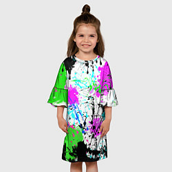Платье клеш для девочки Неоновые разноцветные пятна и брызги красок, цвет: 3D-принт — фото 2