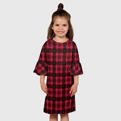 Платье клеш для девочки Красно-черный узор в клетку шотландка, цвет: 3D-принт — фото 2