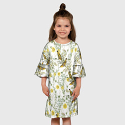 Платье клеш для девочки Цветы Жёлтые С Птицами, цвет: 3D-принт — фото 2