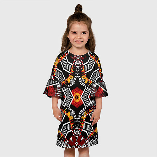 Детское платье Арабский орнамент в красно -желто-черных тонах / 3D-принт – фото 3
