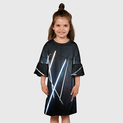 Детское платье Неоновые лампы во тьме - Голубой / 3D-принт – фото 3