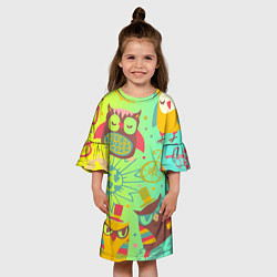 Платье клеш для девочки Весёлые совы, цвет: 3D-принт — фото 2