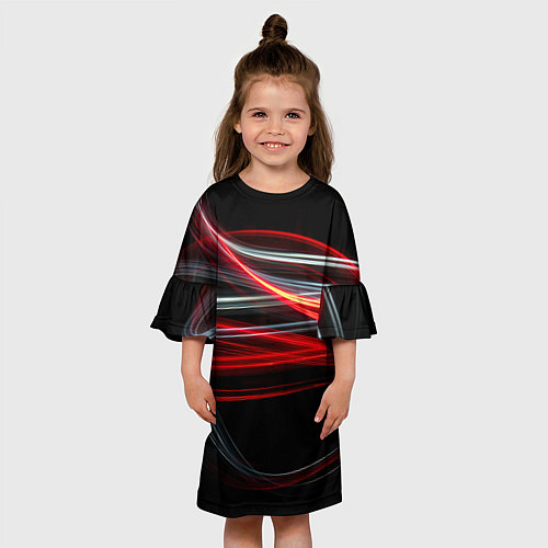Детское платье Волнообразные линии неона - Красный / 3D-принт – фото 3