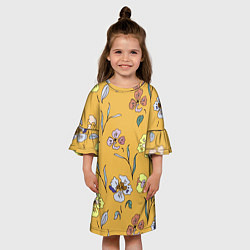 Платье клеш для девочки Цветы Нарисованные На Золотом Фоне, цвет: 3D-принт — фото 2