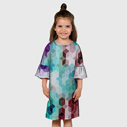 Платье клеш для девочки Бирюзово-коричневый геометрический узор, цвет: 3D-принт — фото 2