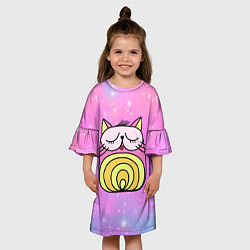 Платье клеш для девочки Абстрактный круглый котик, цвет: 3D-принт — фото 2
