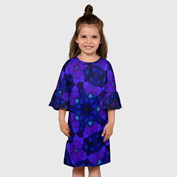 Платье клеш для девочки Калейдоскоп -геометрический сине-фиолетовый узор, цвет: 3D-принт — фото 2